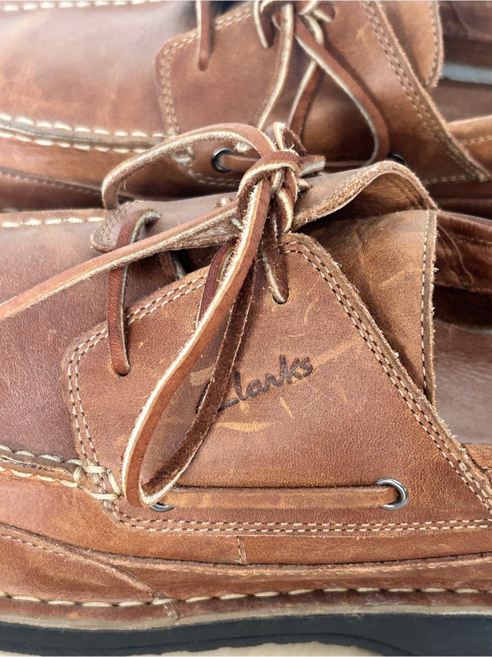 Clarks Men’s Brown Leather Lace-Up Boat Shoes Round Toe US 11.5 M - Picture 4 of 6
